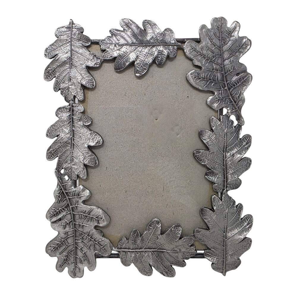 Vintage Oak Leaf Metal Picture Frame 7x5.5 Nature Decor Pewter Tone Photo Frame